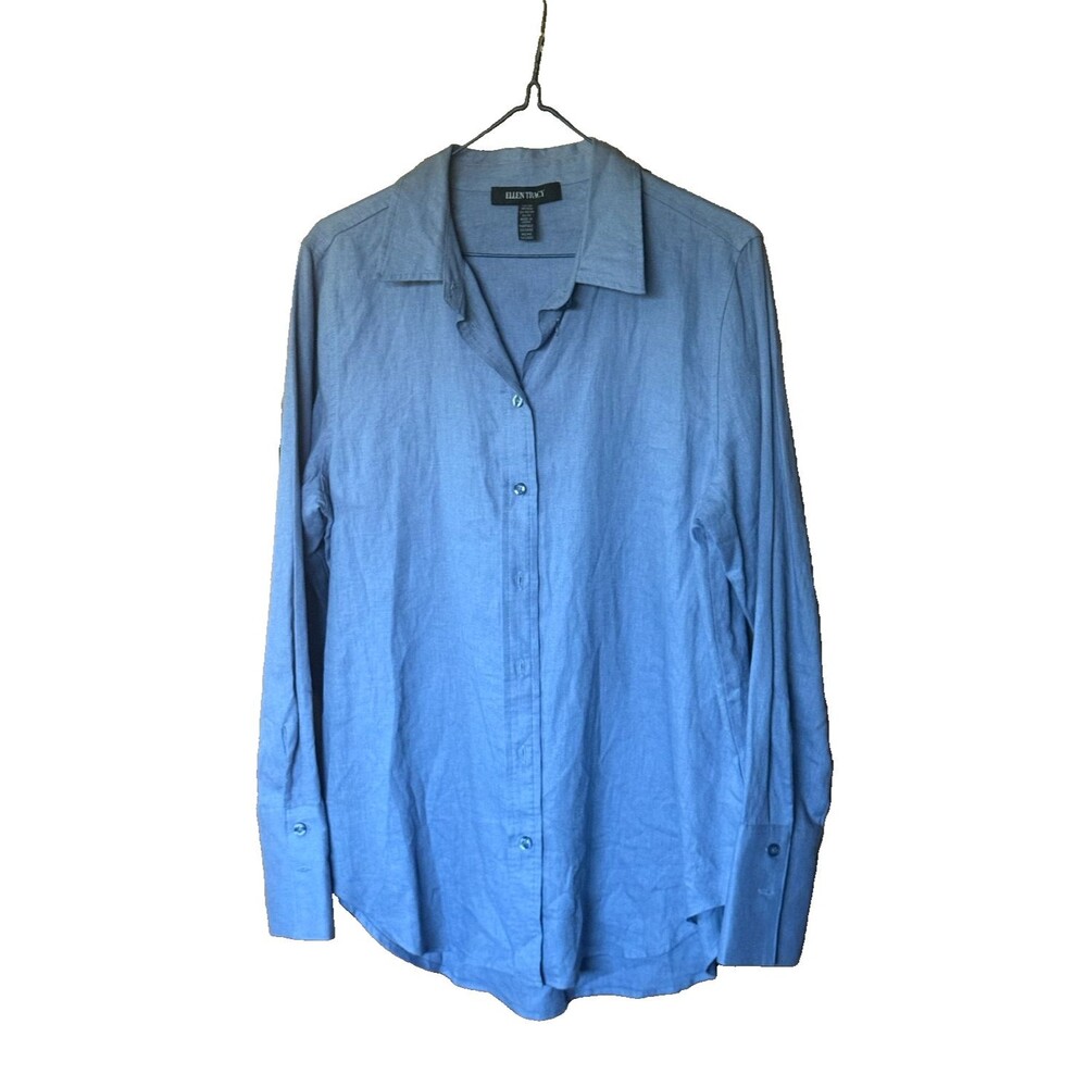 New Ellen Tracy Linen Blend Button Front Shirt Size XS